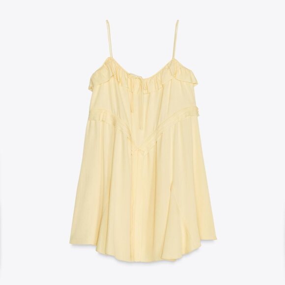 💛 Zara Yellow Short Ruffle Dress NWT - Picture 1 of 14